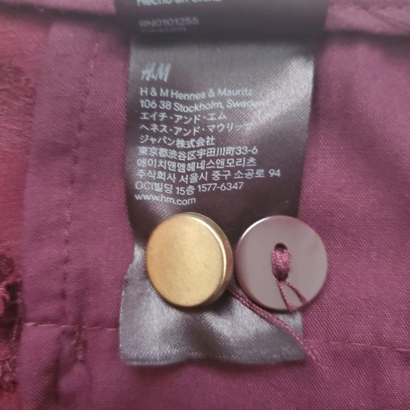 H&M Women’s Tonal Floral Print Burgundy Trouser Slim Leg Pants Size 8 NWT - Picture 12 of 15